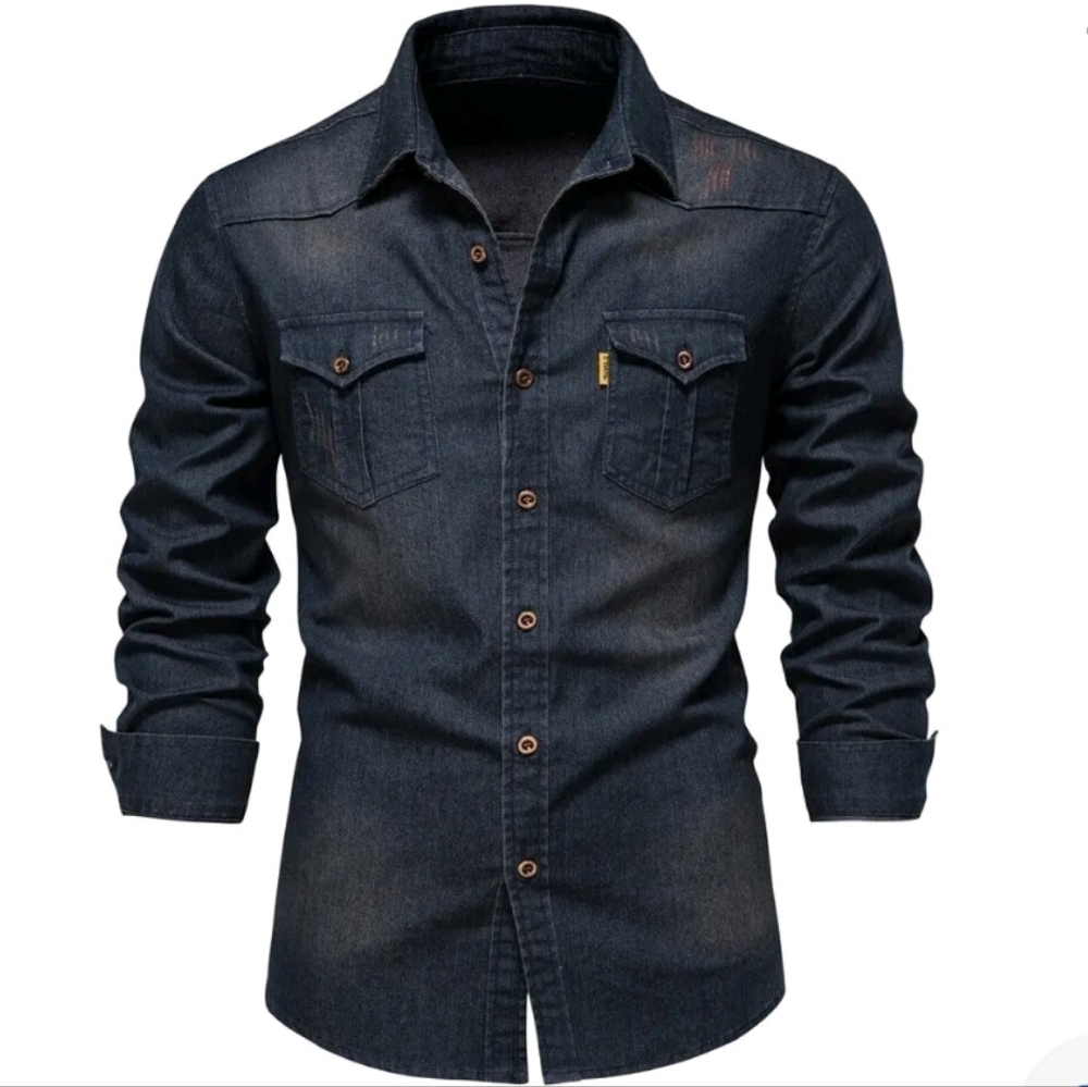 NWOT Aiopeson distressed strech denim button-down cowboy western shirt